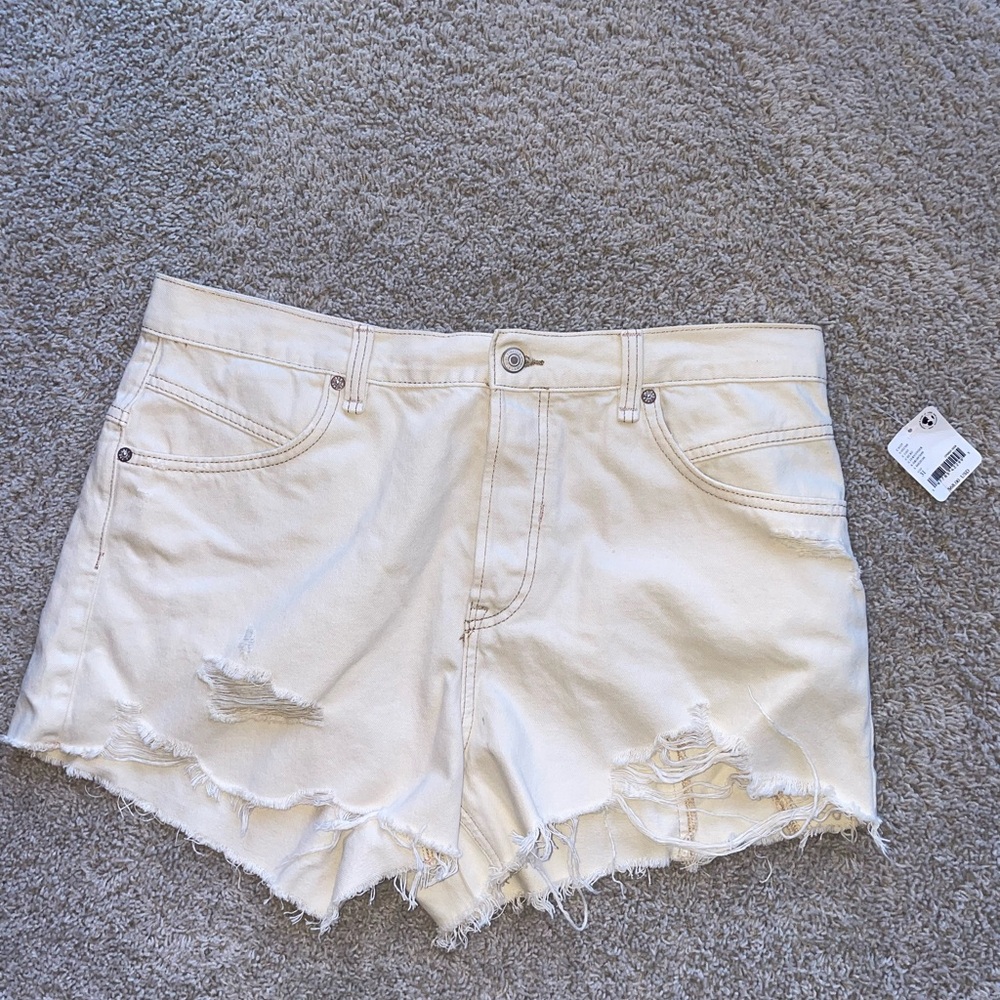 Free People Off-White Distressed Jean Shorts
